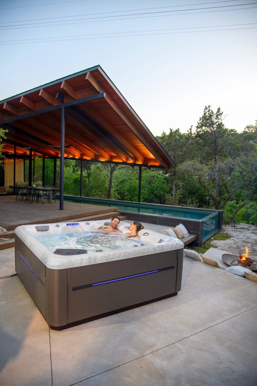 Couple relaxing in hot tub